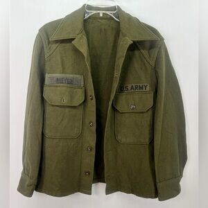 Vintage 1950’s U.S. Army Long Sleeve Wool Shirt OG 108 Green M Medium